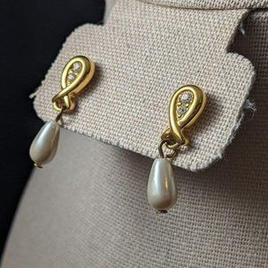 Vtg Napier Faux Pearl Dangle Earrings